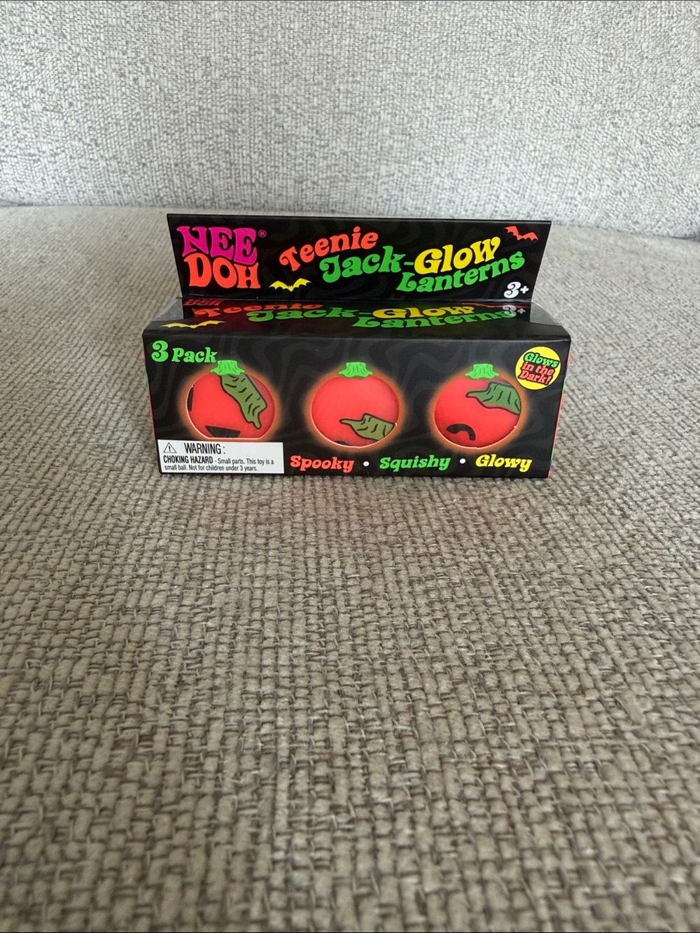 Needoh Teenie Jack-Glow Lanterns - Orange Squishy Pumpkin 3-Pack NEW